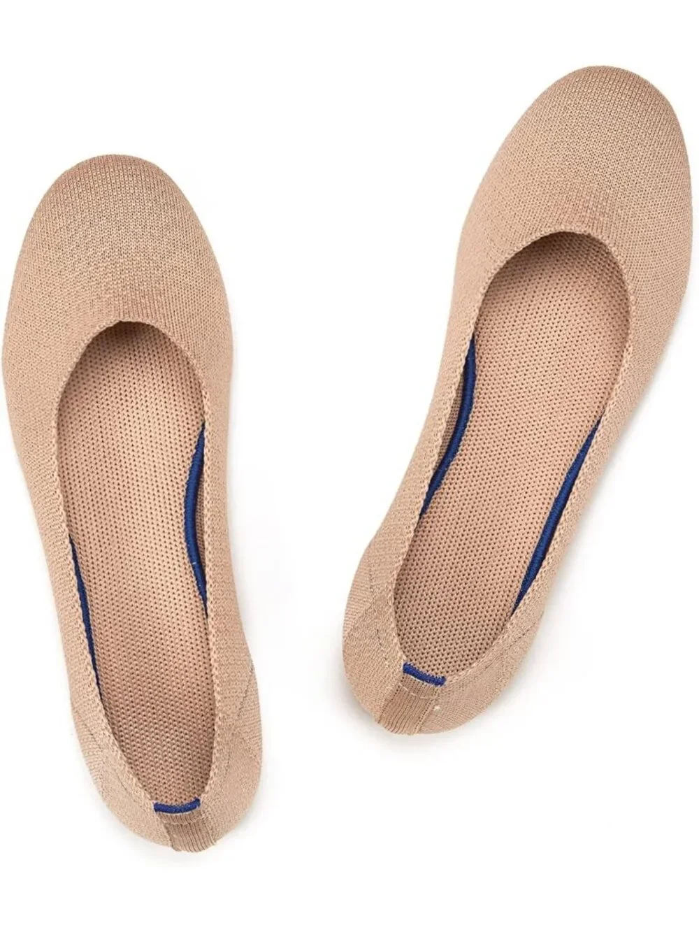 Women's Beige Round Toe Knit Dress Low Wedge Slip On Ballerina Ballet Flat Shoes